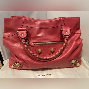 Balenciaga City Giant Studs Bag Leather Pink Gold Studs